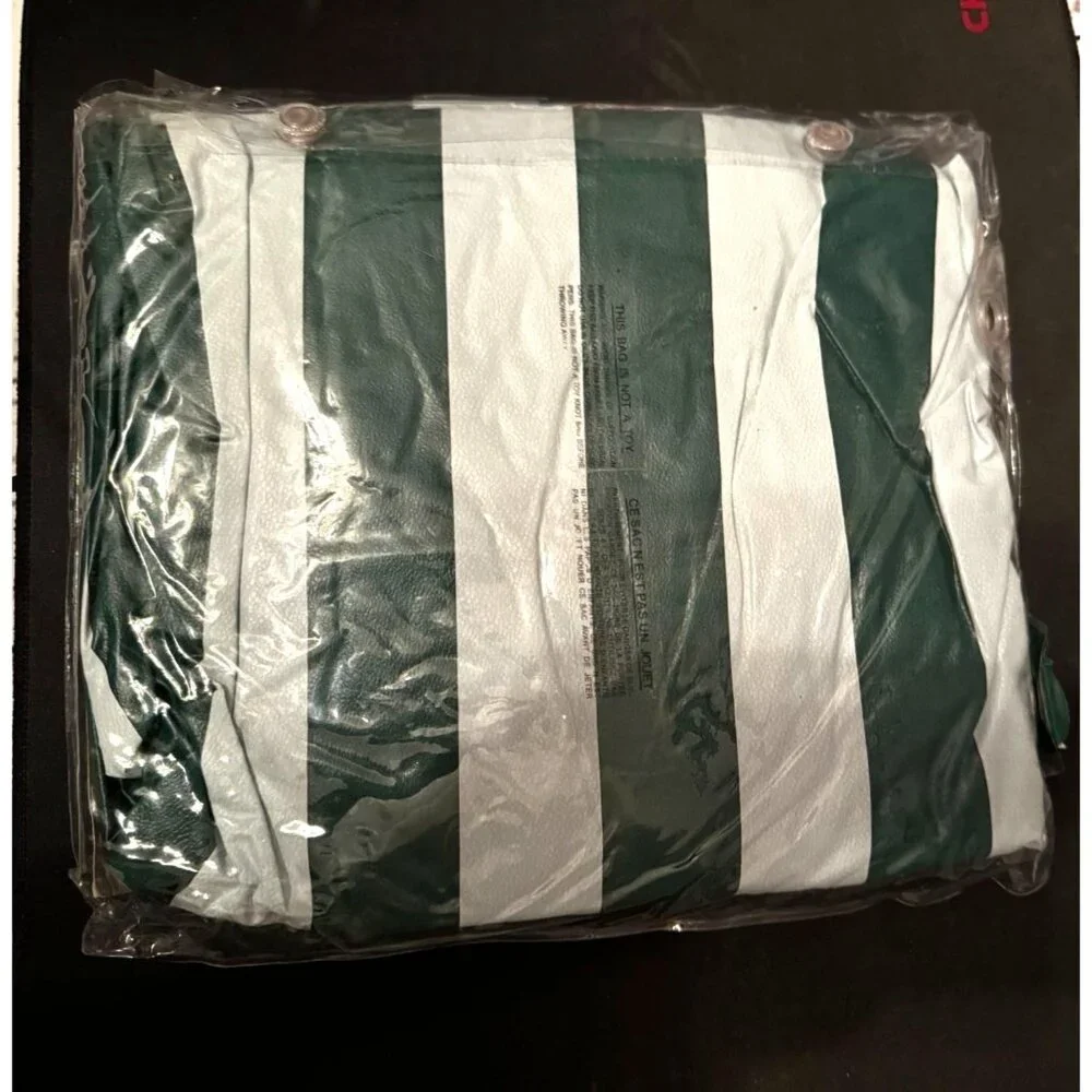 LB International Reversible Vinyl Patio Chair Cover White Green Striped 33